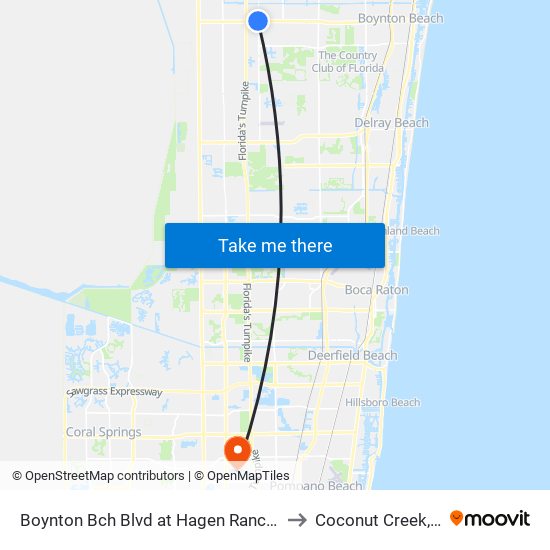 Boynton Bch Blvd at Hagen Ranch Rd to Coconut Creek, FL map