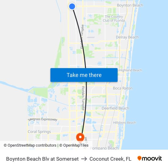 Boynton Beach Blv at Somerset to Coconut Creek, FL map