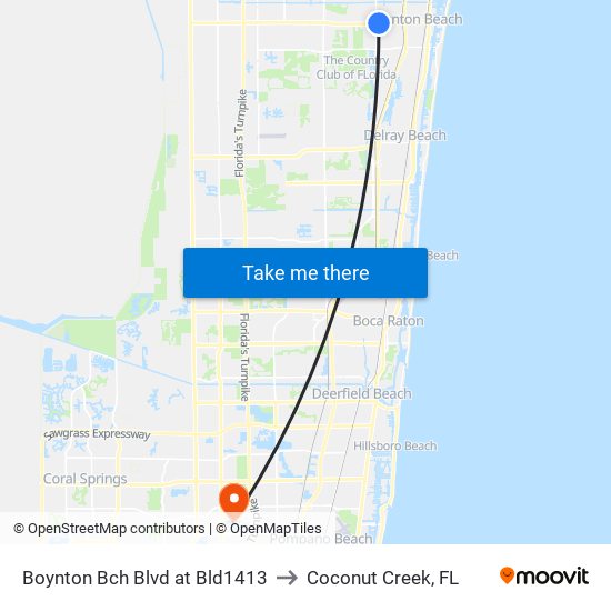 Boynton Bch Blvd at Bld1413 to Coconut Creek, FL map