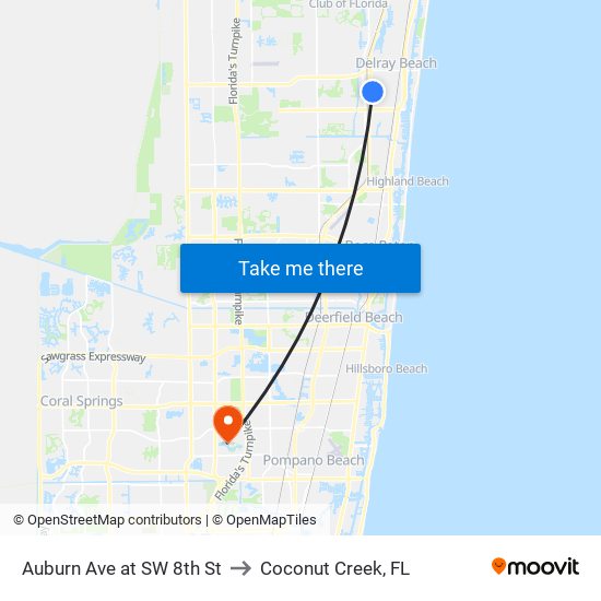 Auburn Ave at SW 8th St to Coconut Creek, FL map