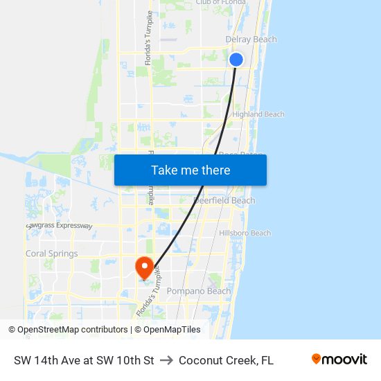 SW 14th Ave at SW 10th St to Coconut Creek, FL map