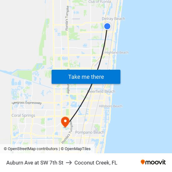 Auburn Ave at SW 7th St to Coconut Creek, FL map