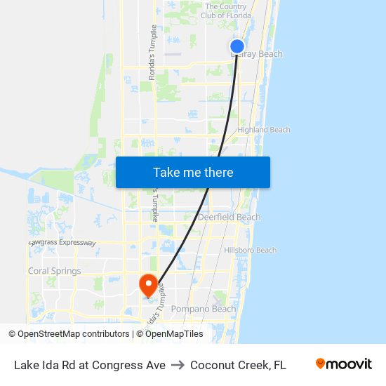 Lake Ida Rd at  Congress Ave to Coconut Creek, FL map