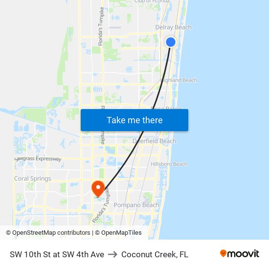 SW 10TH ST at SW 4TH AVE to Coconut Creek, FL map