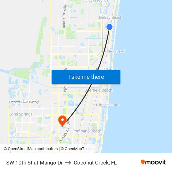 SW 10th St at Mango Dr to Coconut Creek, FL map