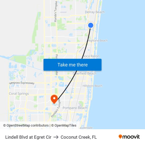 Lindell Blvd at Egret Cir to Coconut Creek, FL map