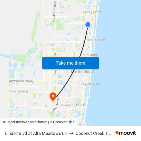 Lindell Blvd at  Alta Meadows Ln to Coconut Creek, FL map