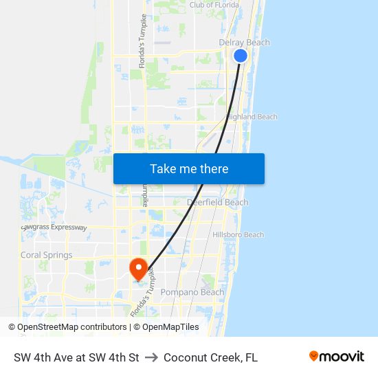 SW 4th Ave at  SW 4th St to Coconut Creek, FL map