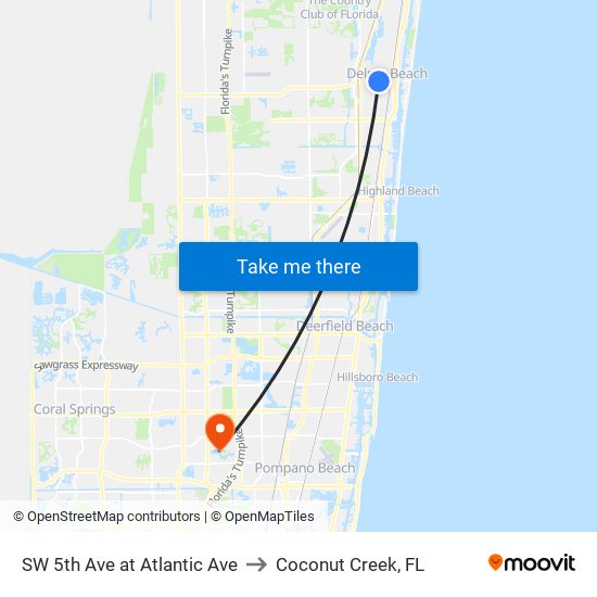 SW 5th Ave at  Atlantic Ave to Coconut Creek, FL map