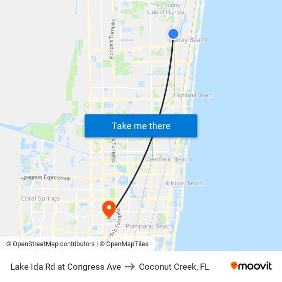 Lake Ida Rd at  Congress Ave to Coconut Creek, FL map