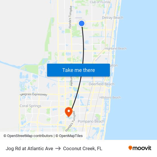 Jog Rd at Atlantic Ave to Coconut Creek, FL map