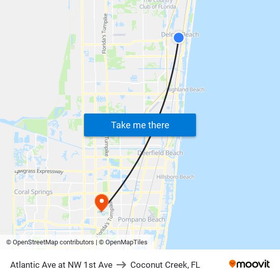 Atlantic Ave at NW 1st Ave to Coconut Creek, FL map