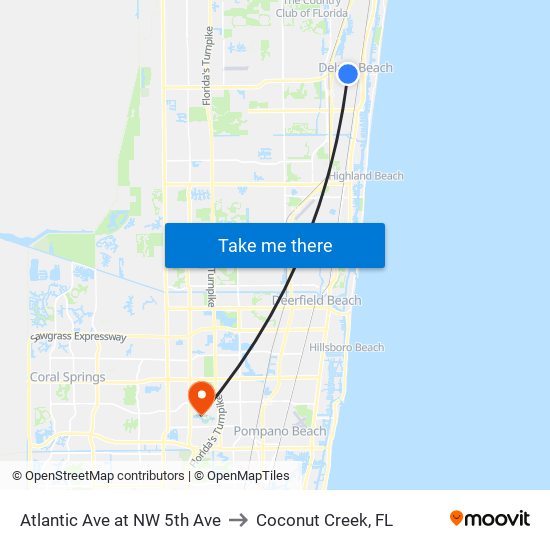 Atlantic Ave at NW 5th Ave to Coconut Creek, FL map