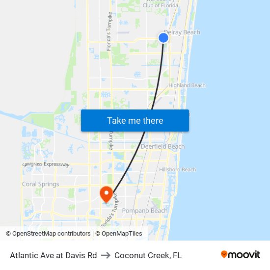 Atlantic Ave at Davis Rd to Coconut Creek, FL map