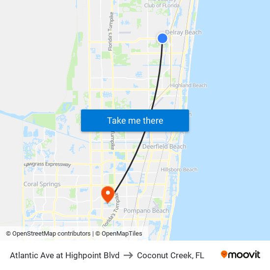 Atlantic Ave at  Highpoint Blvd to Coconut Creek, FL map