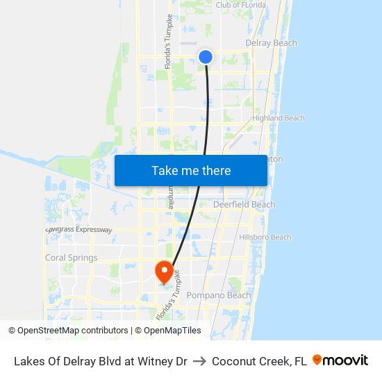 Lakes Of Delray Blvd at  Witney Dr to Coconut Creek, FL map