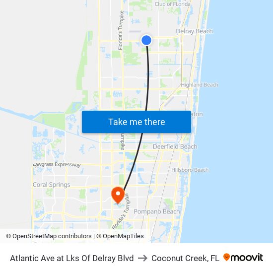 Atlantic Ave at  Lks Of Delray Blvd to Coconut Creek, FL map