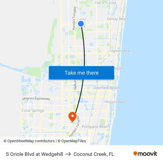 S ORIOLE BLVD at  WEDGEHILL to Coconut Creek, FL map