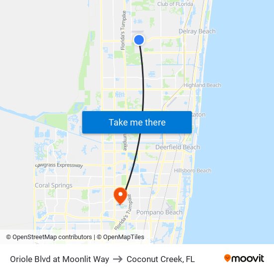 Oriole Blvd at Moonlit Way to Coconut Creek, FL map