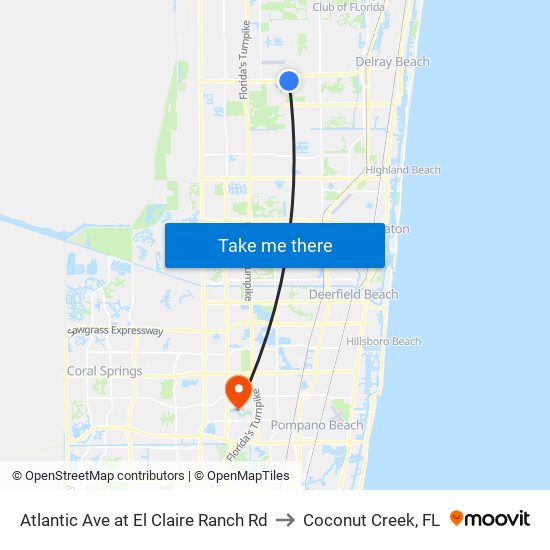 Atlantic Ave at El Claire Ranch Rd to Coconut Creek, FL map