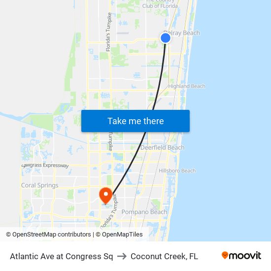 Atlantic Ave at  Congress Sq to Coconut Creek, FL map