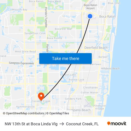 NW 13th St at Boca Linda Vlg to Coconut Creek, FL map