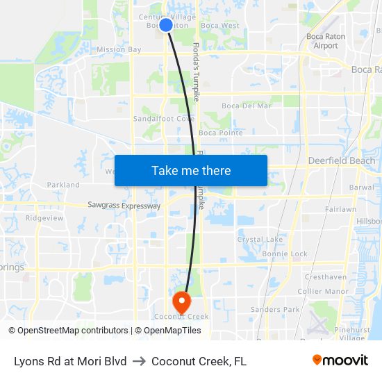 Lyons Rd at  Mori Blvd to Coconut Creek, FL map