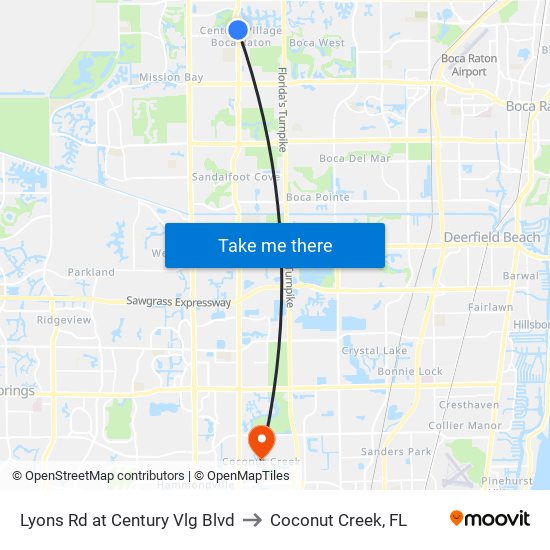 Lyons Rd at  Century Vlg Blvd to Coconut Creek, FL map