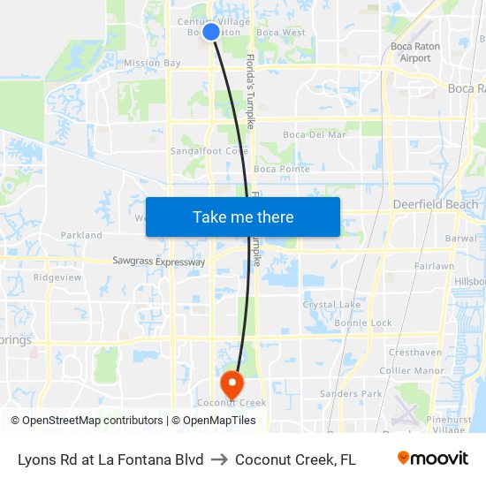 Lyons Rd at  La Fontana Blvd to Coconut Creek, FL map
