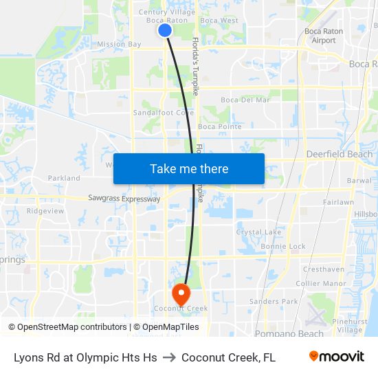 Lyons Rd at  Olympic Hts Hs to Coconut Creek, FL map