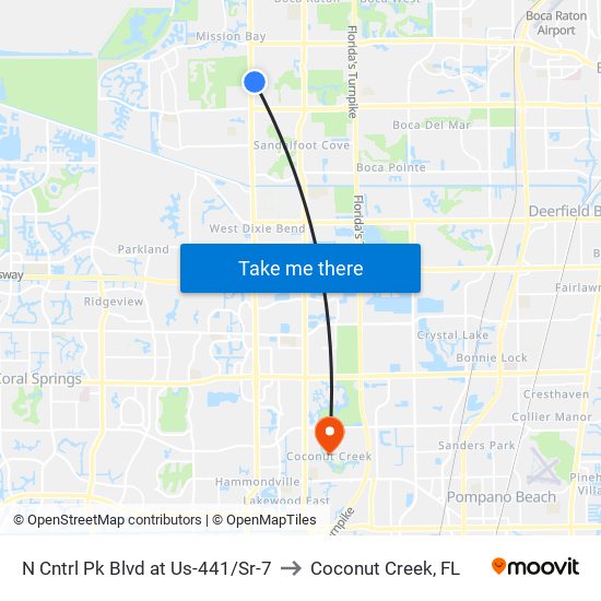 N CNTRL PK BLVD at  US-441/SR-7 to Coconut Creek, FL map