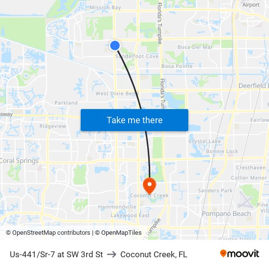 Us-441/Sr-7 at SW 3rd St to Coconut Creek, FL map