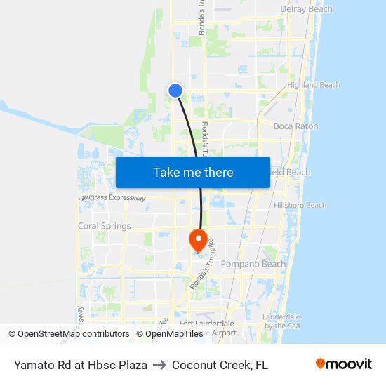 Yamato Rd at Hbsc Plaza to Coconut Creek, FL map