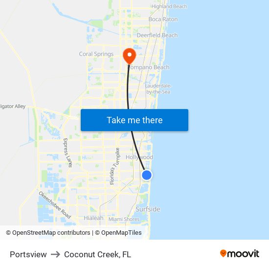 Portsview to Coconut Creek, FL map