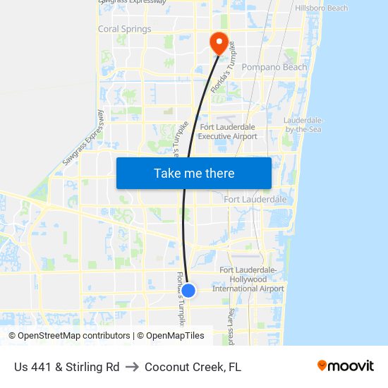 Us 441 & Stirling Rd to Coconut Creek, FL map