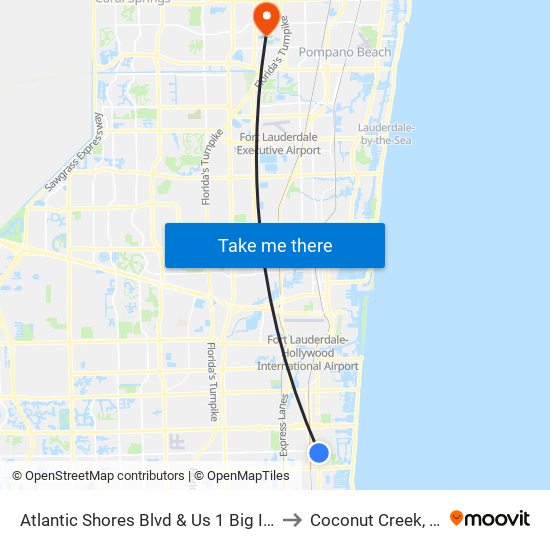 Atlantic Shores Blvd & US 1 Big Irvs to Coconut Creek, FL map