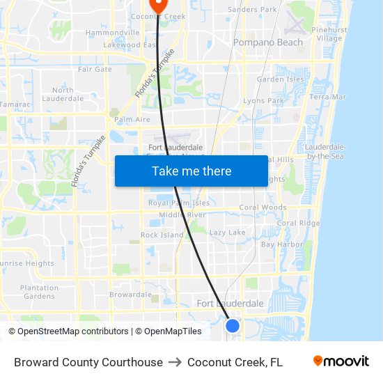 Broward County Courthouse to Coconut Creek, FL map