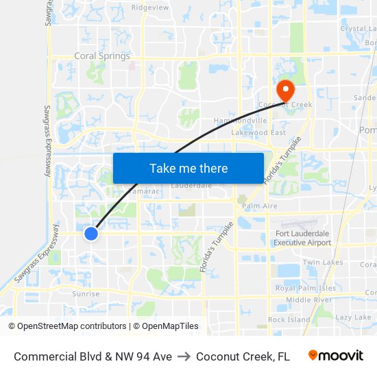 Commercial Blvd & NW 94 Ave to Coconut Creek, FL map