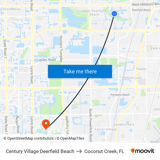 Century Village Deerfield Beach to Coconut Creek, FL map
