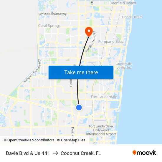 Davie Blvd & Us 441 to Coconut Creek, FL map