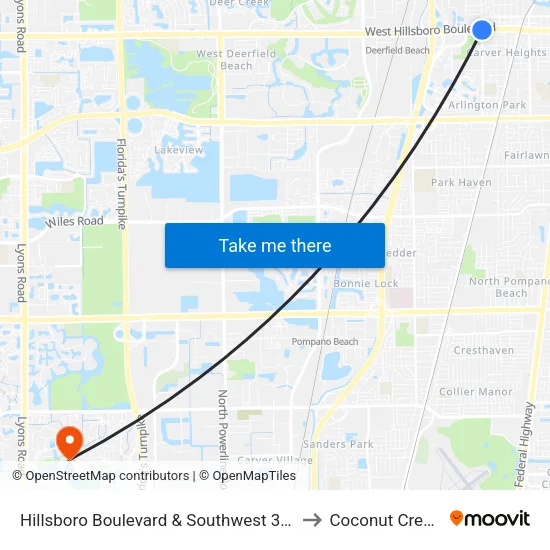 Hillsboro Boulevard & Southwest 3rd Avenue to Coconut Creek, FL map