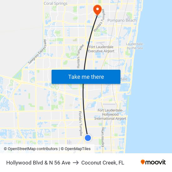 Hollywood Blvd & N 56 Ave to Coconut Creek, FL map