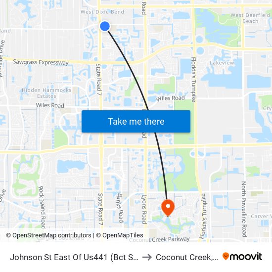 Johnson St East Of Us441 (Bct Stop) to Coconut Creek, FL map