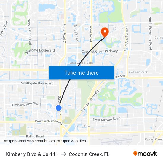 Kimberly Blvd & Us 441 to Coconut Creek, FL map