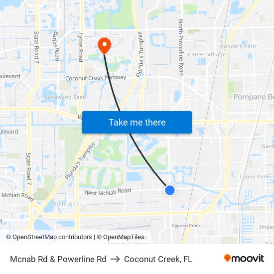 Mcnab Rd & Powerline Rd to Coconut Creek, FL map