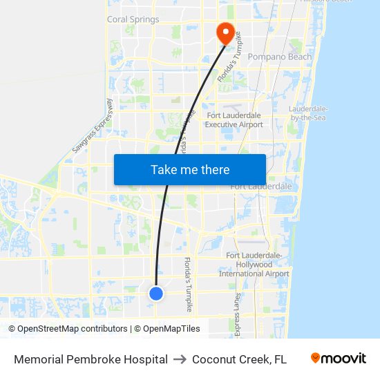 Memorial Pembroke Hospital to Coconut Creek, FL map