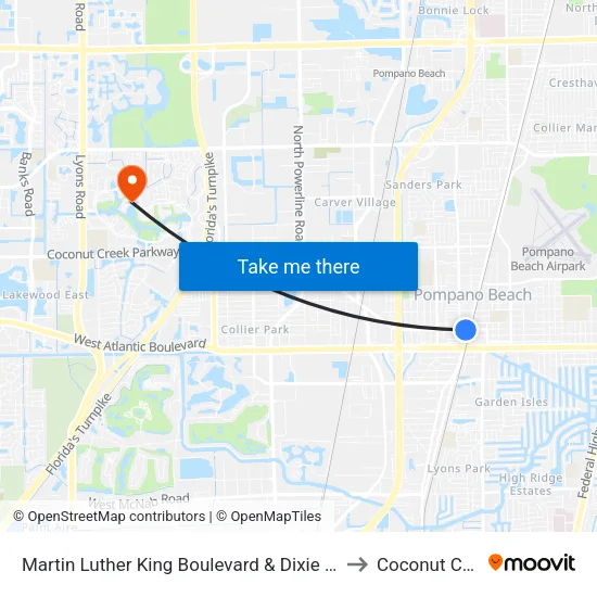 Martin Luther King Boulevard & Dixie Highway Pompano to Coconut Creek, FL map