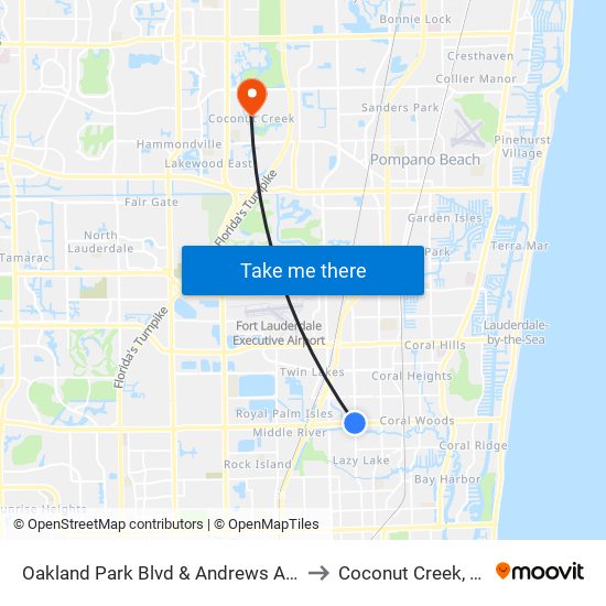 Oakland Park Blvd & Andrews Ave to Coconut Creek, FL map