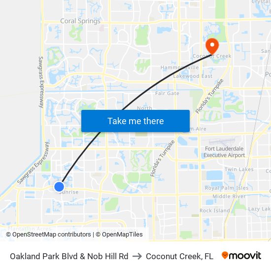 Oakland Park Blvd & Nob Hill Rd to Coconut Creek, FL map