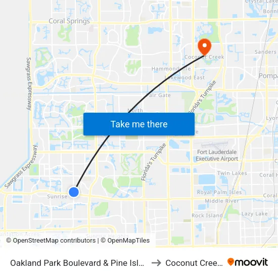 Oakland Park Boulevard & Pine Island Road to Coconut Creek, FL map